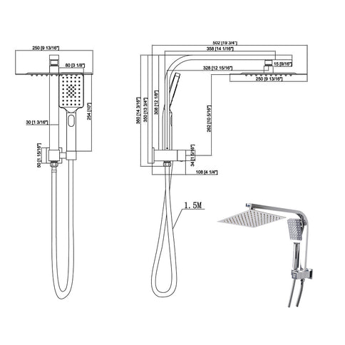 High Pressure Shower Head Set Rain Square Silver-1910113120358109186