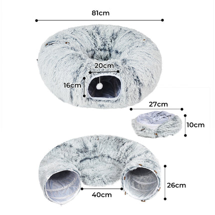 Pawz Cat Tunnel Foldable Fluffy Plush Play Tube Grey-1973193512761561090