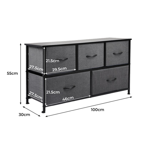 Levede Chest of 5 Drawers Storage Cabinet Dark Grey-1910113285462691842