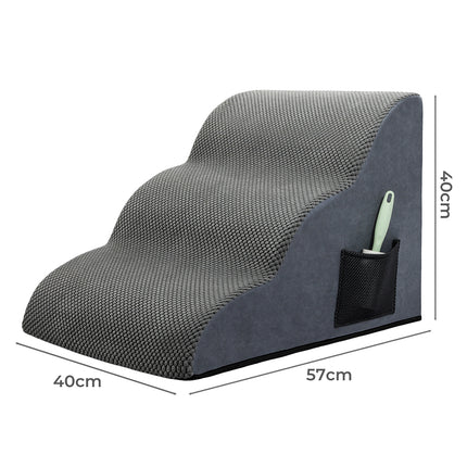 Pawz 3 Steps Pet Stairs Dog Ramp High Density Foam Grey-1973193549394612226