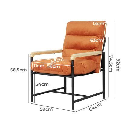 Levede Metal Framed Lounge Chair Velvet in Orange-1954802470106566658