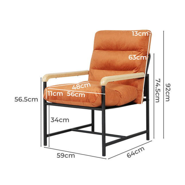 Levede Metal Framed Lounge Chair Velvet in Orange-1954802470106566658