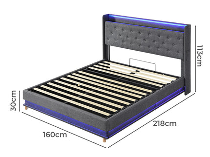 Levede Queen Bed Frame Gas Lift LED Light-1910112230901420034