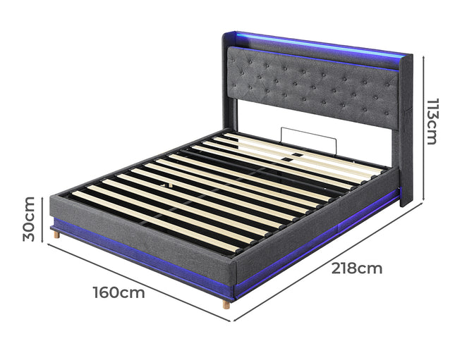 Levede Queen Bed Frame Gas Lift LED Light-1910112230901420034