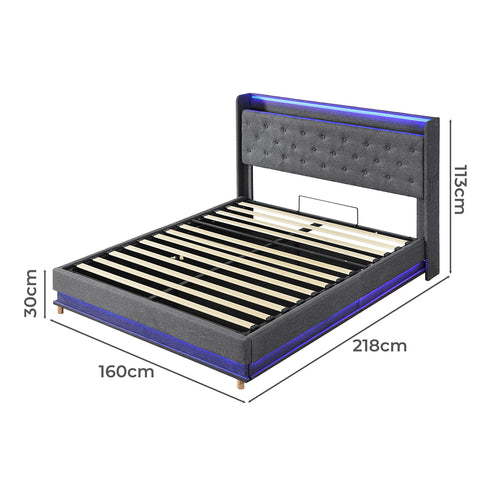 Levede Queen Bed Frame Gas Lift LED Light-1910112230901420034