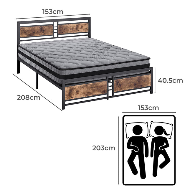 Metal Bed Frame Mattress Base Set Wood Queen-1975420522095316994
