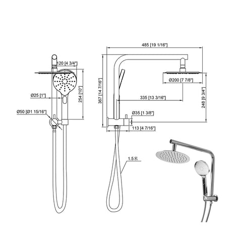 Shower Head High Pressure Set Rain Round Silver-1910113243528040450