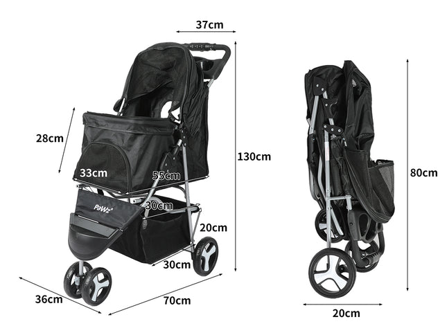 PaWz Large Pet Stroller Dog Cat Carrier Black-1973193717858832386