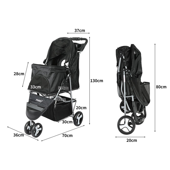 PaWz Large Pet Stroller Dog Cat Carrier Black-1973193717858832386