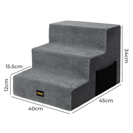 Pawz 3 Steps Pet Stairs Dog Ramp High Density Foam Grey-2006733392930017282