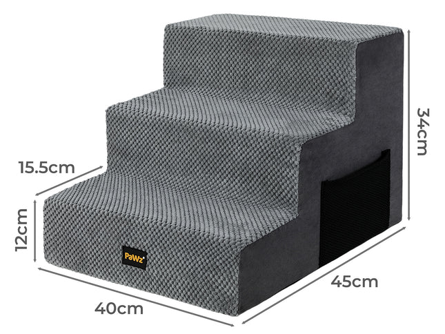 Pawz 3 Steps Pet Stairs Dog Ramp High Density Foam Grey-2006733392930017282
