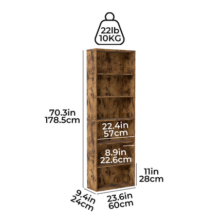 Levede 6 Tier Book Shelf Adjustable Shelves Walnut-2006732776128253954