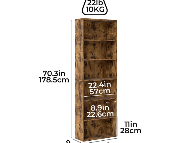 Levede 6 Tier Book Shelf Adjustable Shelves Walnut-2006732776128253954