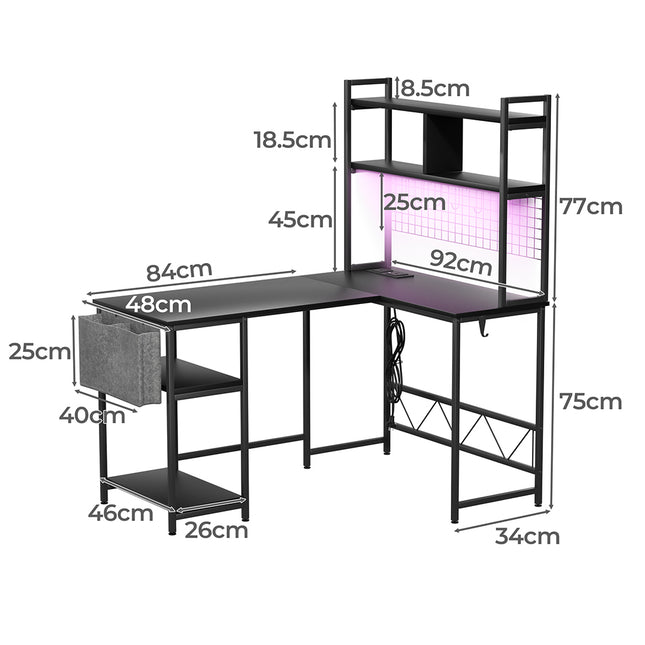 Levede L Shaped Gaming Desk with LED Lights Black-1950769998926581762