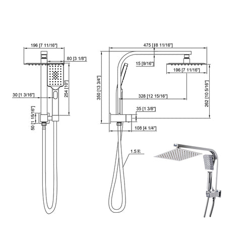 Shower Head High Pressure Set Rain Square Silver-1831592559231766530