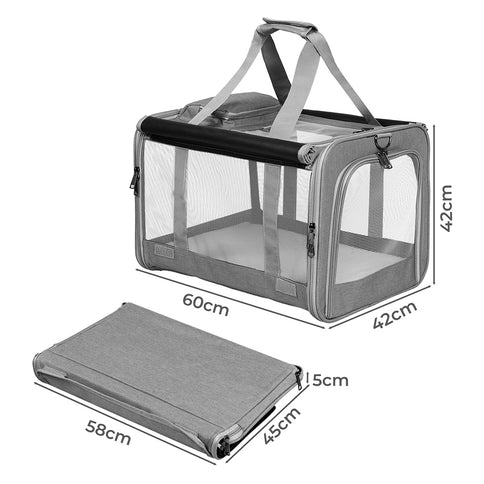 Pawz 3 in 1 Pet Soft Crate Dog Cat Carrier L Size Grey-1910112288577294338