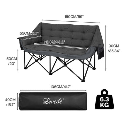 Levede Double Camping Chair Folding Outdoor Portable Fishing Picnic Travel Seat-2050056782503612418