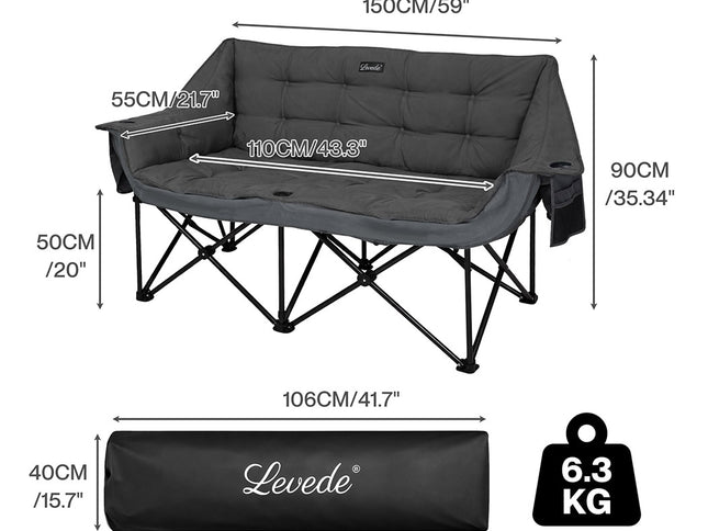 Levede Double Camping Chair Folding Outdoor Portable Fishing Picnic Travel Seat-2050056782503612418