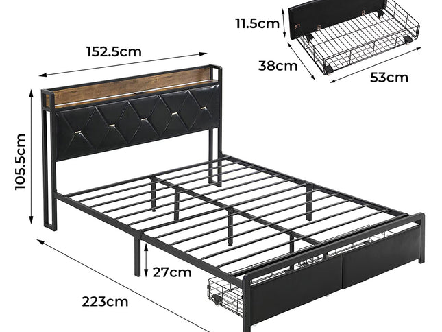 Levede King Bed Frame Leather Headboard RGB 2 Drawers-2006732795694682114