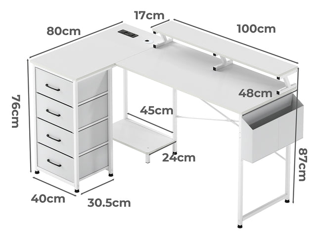 Levede L Shaped Gaming Desk with Storage Drawers White-2006733412563554306