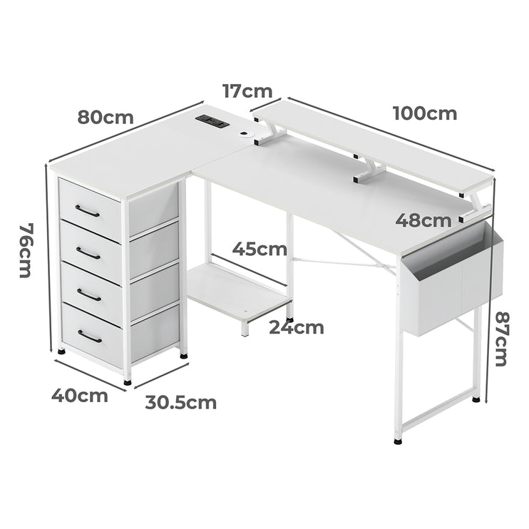 Levede L Shaped Gaming Desk with Storage Drawers White-2006733412563554306