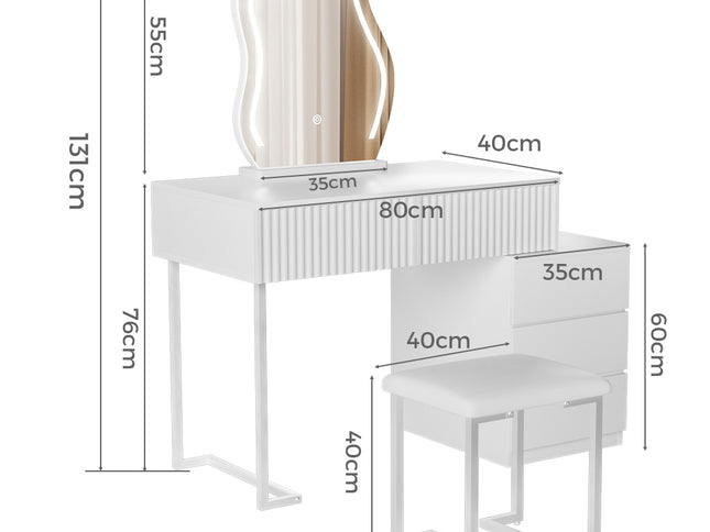 Levede Dressing Table Stool Set with Mirror Led-1973193503580229634