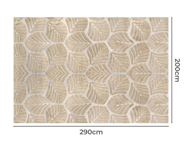 Marlow Floor Rug Soft Embossed Carpet Non Slip Plush Shaggy Rugs Leaf Pattern-1910112211645370370