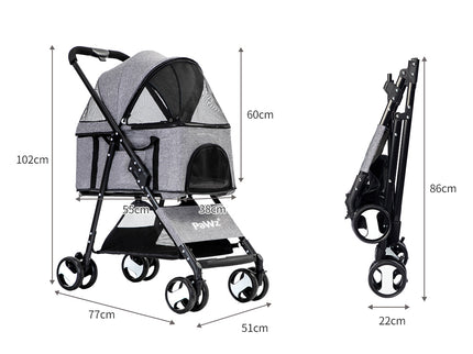 PaWz Large Pet Stroller Dog Cat Travel Grey-1864184624620638210