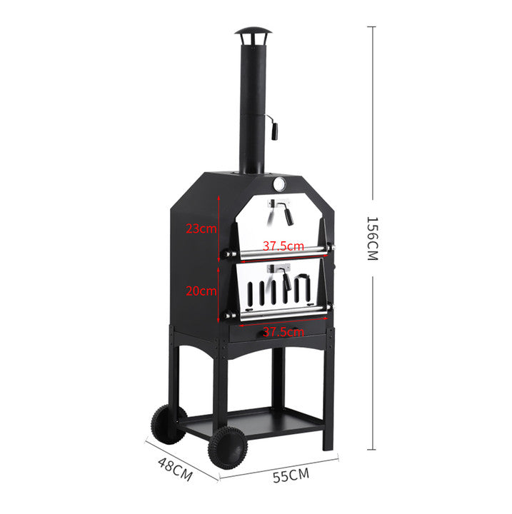 3in1 Pizza Oven Charcoal BBQ Grill Steel-1973194034335846402