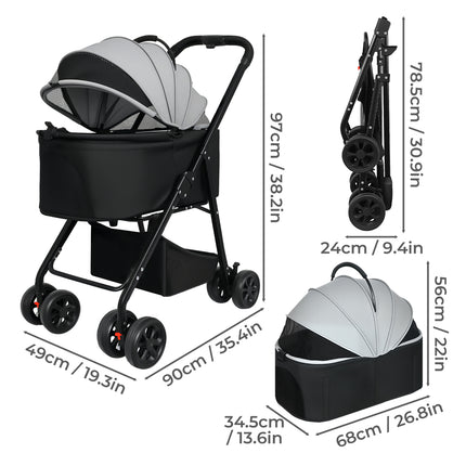 Pawz Pet Stroller 3 in1Dog Cat Pram Foldable Carrier-2017004951246606338