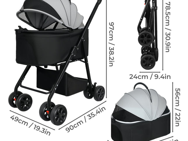 Pawz Pet Stroller 3 in1Dog Cat Pram Foldable Carrier-2017004951246606338