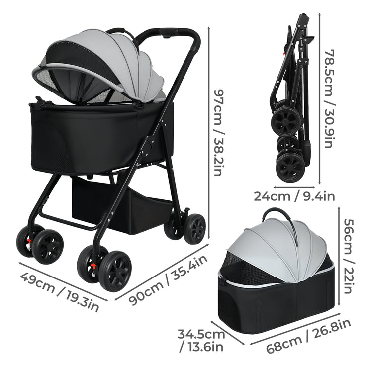 Pawz Pet Stroller 3 in1Dog Cat Pram Foldable Carrier-2017004951246606338