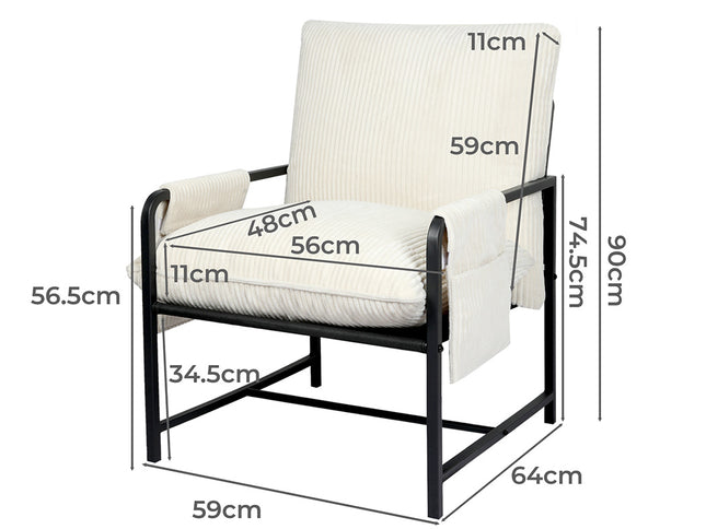 Levede Metal Framed Lounge Chair Corduroy in Beige-1973193529891098626