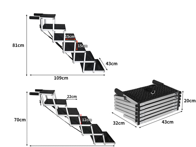 PaWz 6 Steps Dog Ramp Adjustable Height Black-1973193664230461442