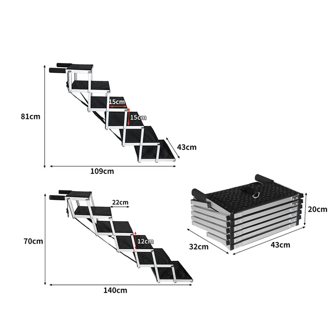 PaWz 6 Steps Dog Ramp Adjustable Height Black-1973193664230461442