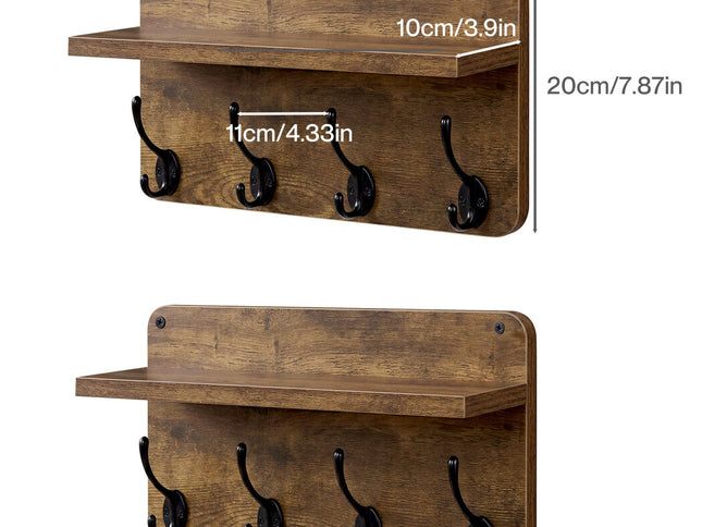 Levede Wall Mounted Coat Rack 2 Pcs Entryway Organizer Storage Rack Shelf Hooks-2061251860060311554