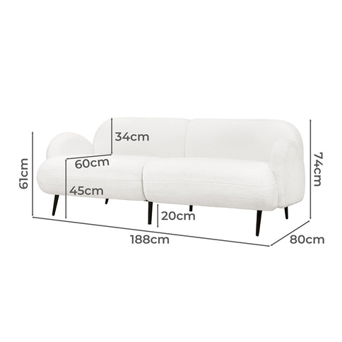 Levede Cloud Sofa 3 Seater Sherpa Fleece White-1910112206943555586