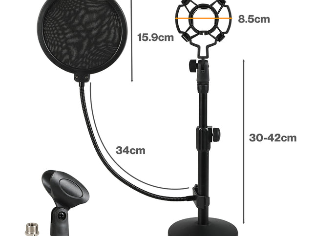 Levede Desktop Microphone Stand Adjustable Pop Filter Shock Mount Base Kit Black-2065254308319989762