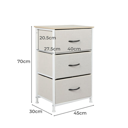 Levede Chest of 3 Drawers Bedside Table Beige-1973194073426759682
