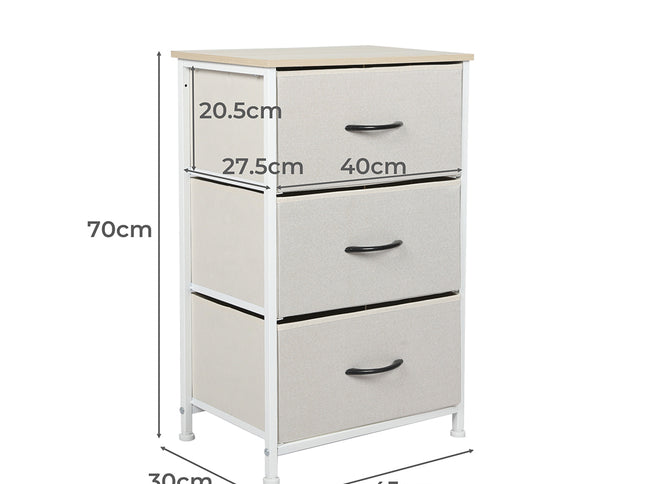 Levede Chest of 3 Drawers Bedside Table Beige-1973194073426759682