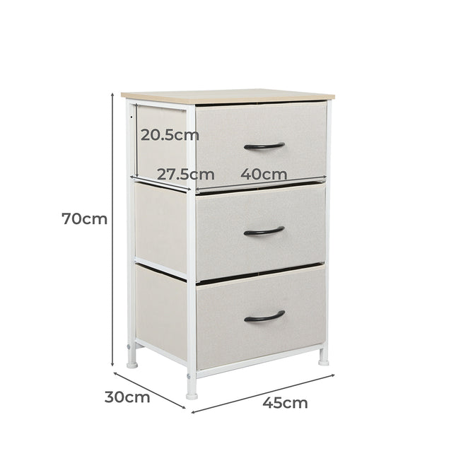 Levede Chest of 3 Drawers Bedside Table Beige-1973194073426759682
