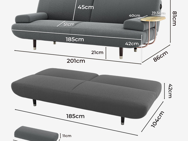 LEVEDE  CONVERTIBLE SOFABED WITH USB CHARGE AND SIDE TABLE-1975420389957963778