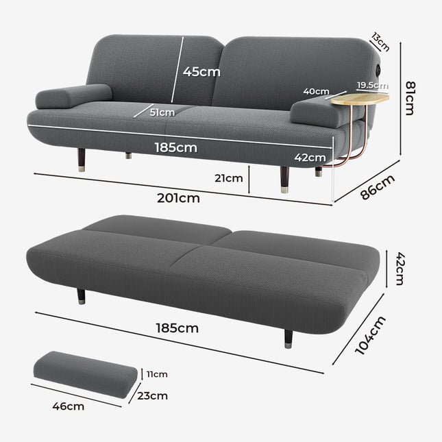 LEVEDE  CONVERTIBLE SOFABED WITH USB CHARGE AND SIDE TABLE-1975420389957963778