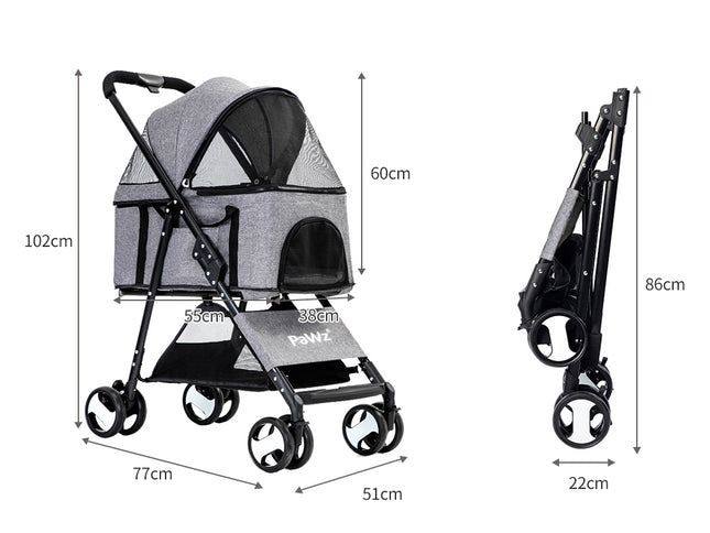 PaWz Large Pet Stroller Dog Cat Travel Grey-1973193718618001410