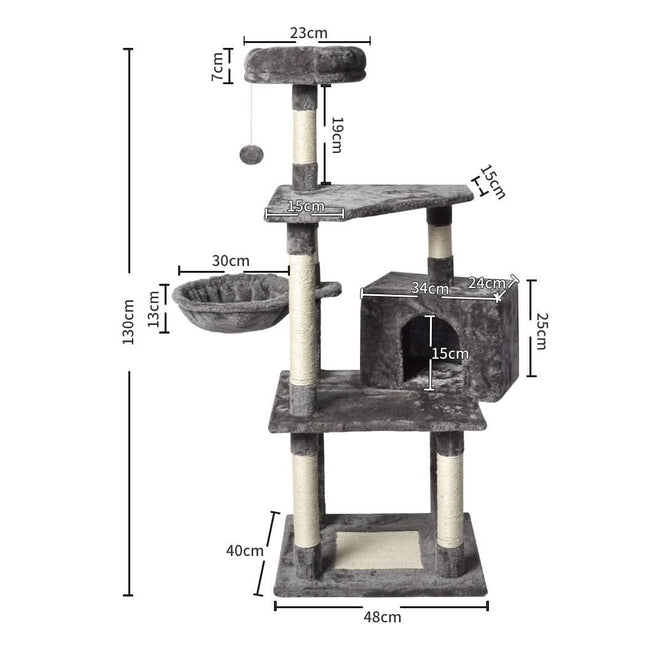 PaWz 130cm Cat Tree Toy Scratching Post Grey-1954802766522224642