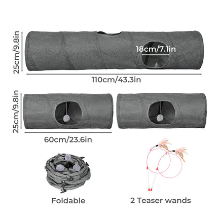 Pawz Large Cat Tunnels 3 Pcs Modular Foldable Linen Tube Kittens Rabbits Toys-2029334097180102658