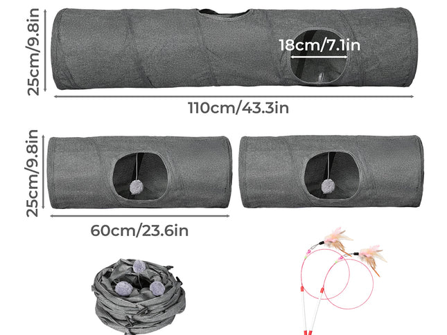 Pawz Large Cat Tunnels 3 Pcs Modular Foldable Linen Tube Kittens Rabbits Toys-2029334097180102658