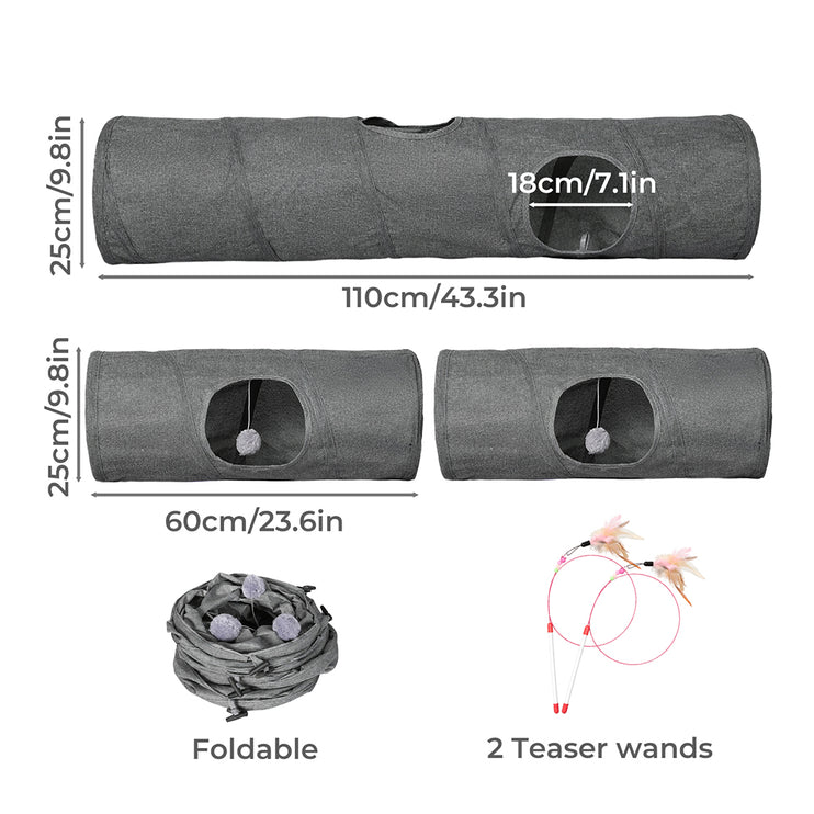 Pawz Large Cat Tunnels 3 Pcs Modular Foldable Linen Tube Kittens Rabbits Toys-2029334097180102658