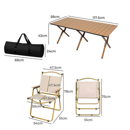 Levede Folding Camping Table Chair Set Oak-1864184457465040898