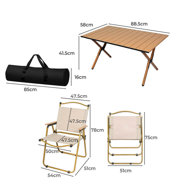 Levede Folding Camping Table Chair Set Oak-1973194000479424514